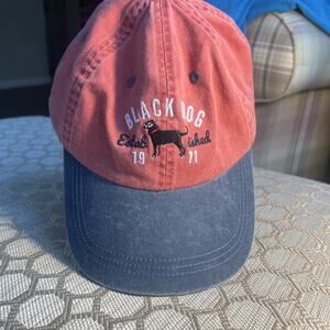 The Black Dog Vtg Wash Adult Hat Cap Embroidered Logo Adjustable Strap Red Navy